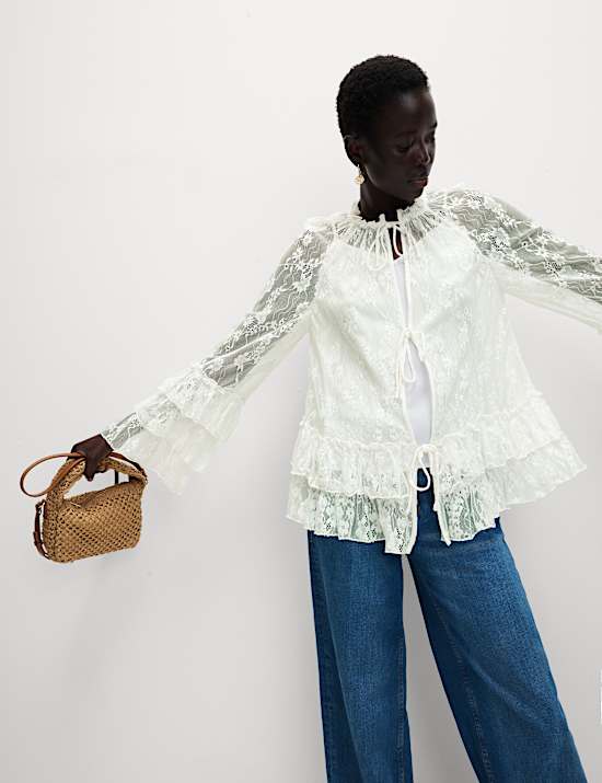 Lace Tie Front Blouse