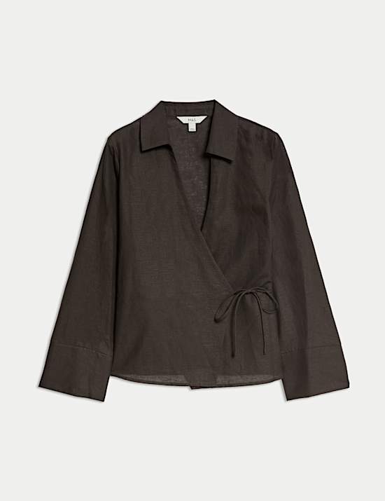 Linen Rich Wrap Tie Detail Shirt