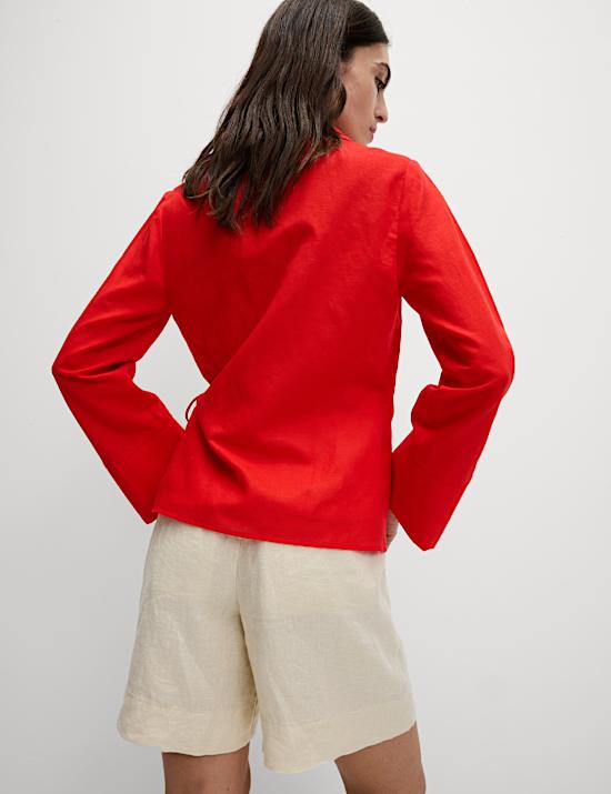 Linen Rich Collared Tie Front Shirt