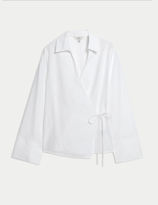 Linnenrijk overhemd met kraag en striksluiting voor