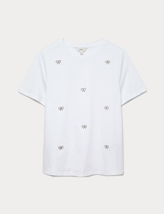 Pure Cotton Embellished Bow Top