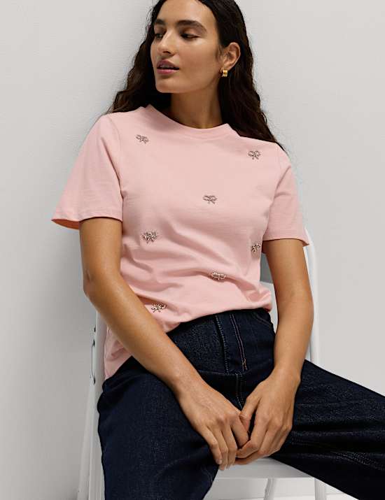 Top 100 % algodón con adornos y lazo