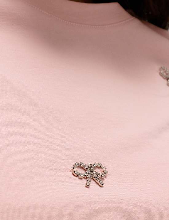 Top 100 % algodón con adornos y lazo