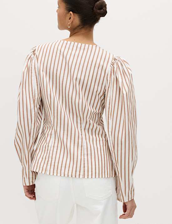 Zapinana na guziki wzorzysta bluzka 100% bawełny