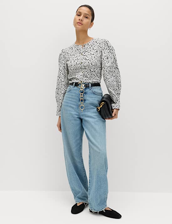 Pure Cotton Printed Button Through Blouse