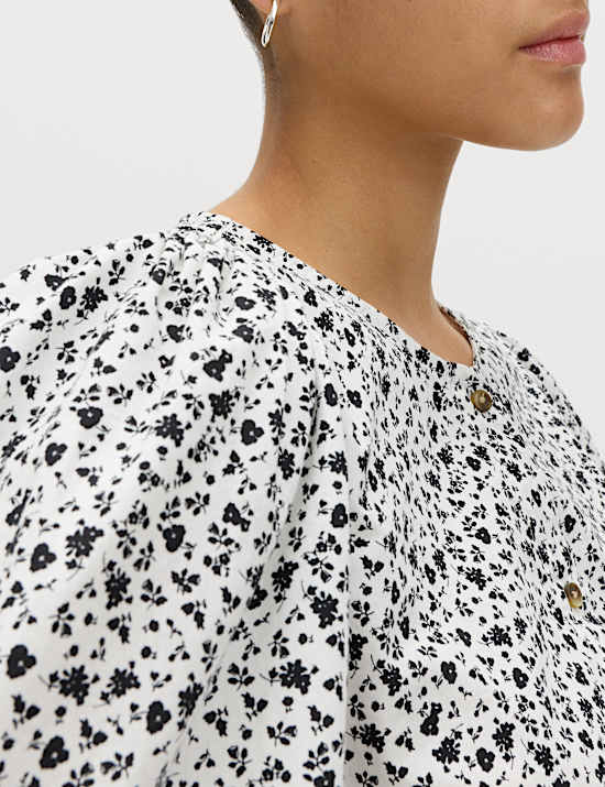 Pure Cotton Printed Button Through Blouse