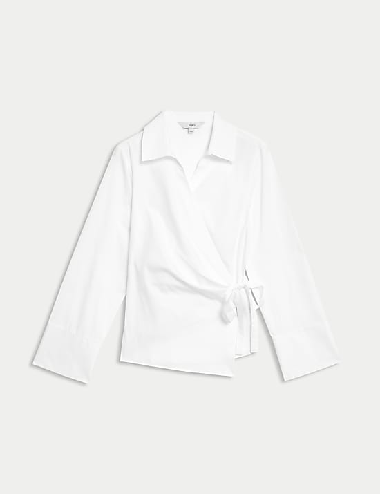 Pure Cotton Collared Tie Front Wrap Shirt