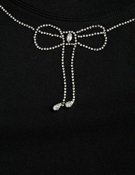 Pure Cotton Bow Embellished T-Shirt