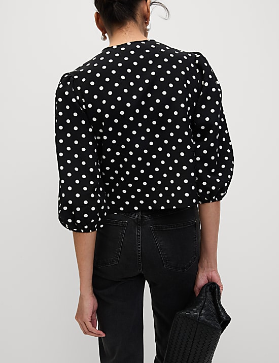 Polka Dot Puff Sleeve Blouse