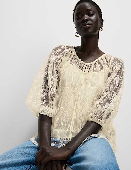 Lace Button Through Top