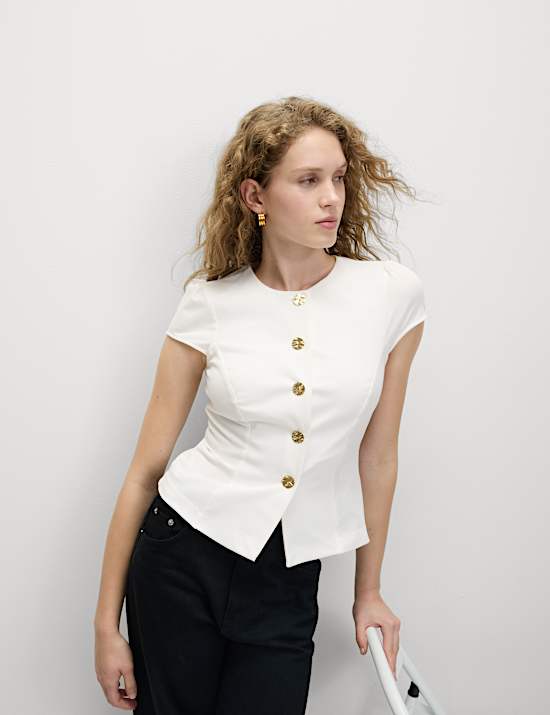 Button Through Cap Sleeve Top