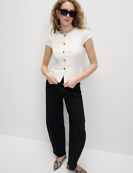 Button Through Cap Sleeve Top