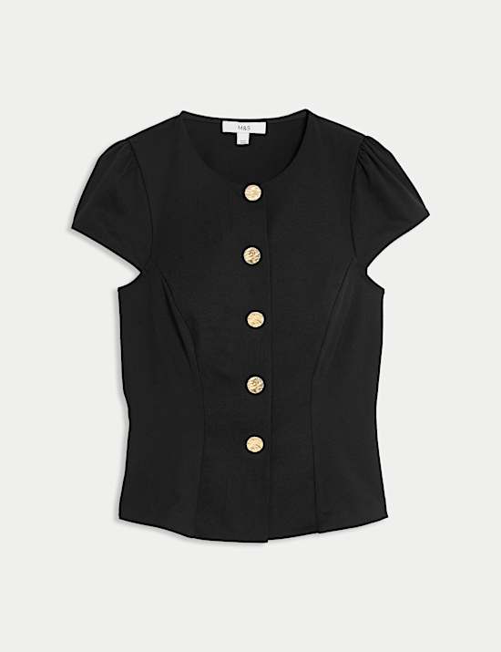 Button Through Cap Sleeve Top