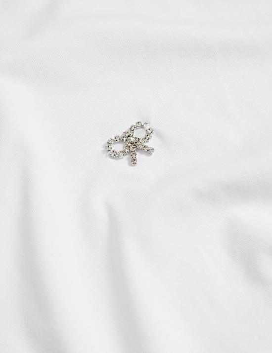Pure Cotton Bow Detail Embellished Top