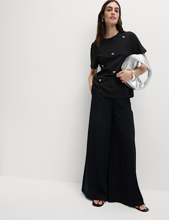 Pure Cotton Bow Detail Embellished Top