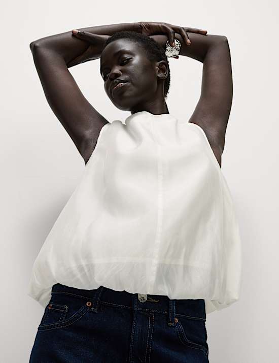 Organza Bubble Hem Top