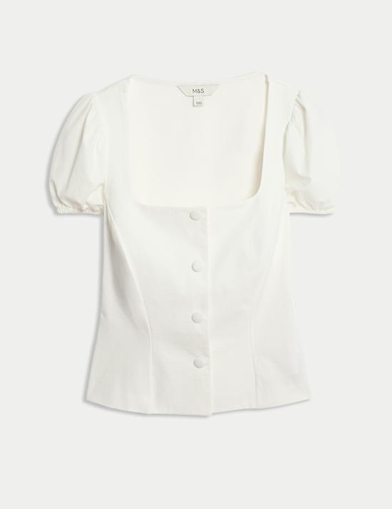 Square Neck Button Through Top