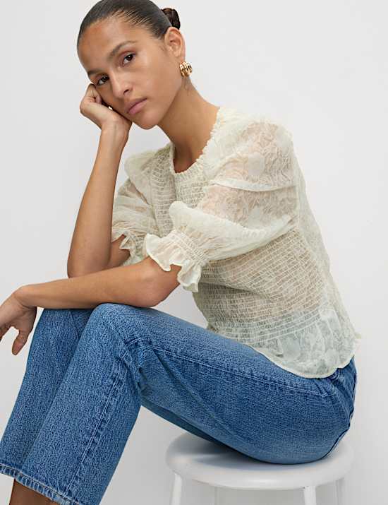 Shirred Frill Detail Top