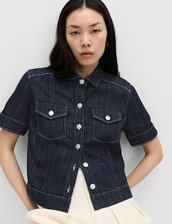 Cotton Rich Denim Utility Short Sleeve Shirt