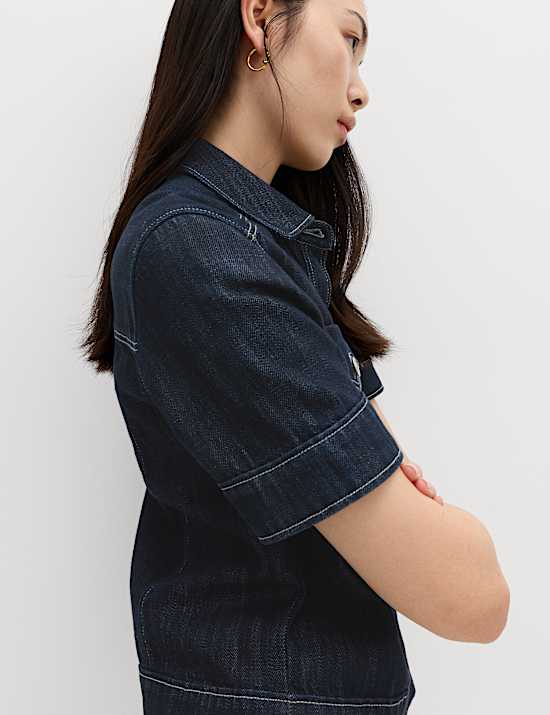 Cotton Rich Denim Utility Short Sleeve Shirt