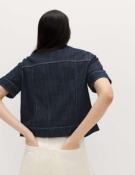 Cotton Rich Denim Utility Short Sleeve Shirt