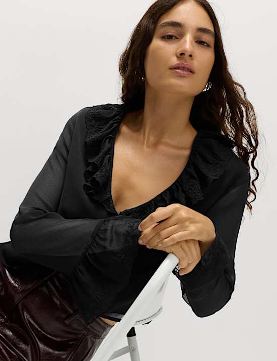 Broderie Frill Detail Blouse