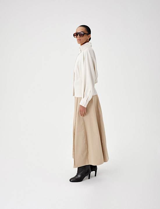 Satin Blouson Back Frill Blouse