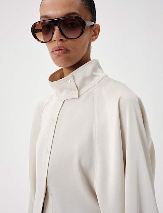 Satin Blouson Back Frill Blouse