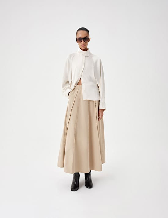Satin Blouson Back Frill Blouse