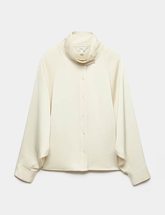 Satin Blouson Back Frill Blouse