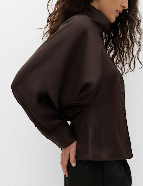 Satin Blouson Back Frill Blouse