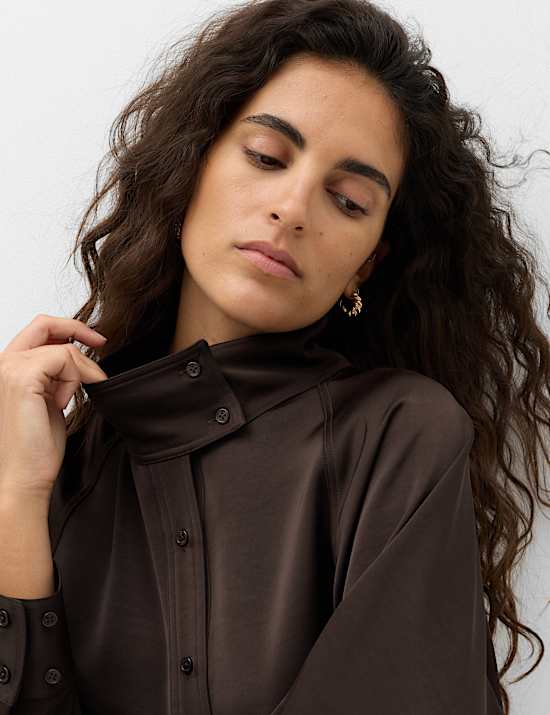 Satin Blouson Back Frill Blouse