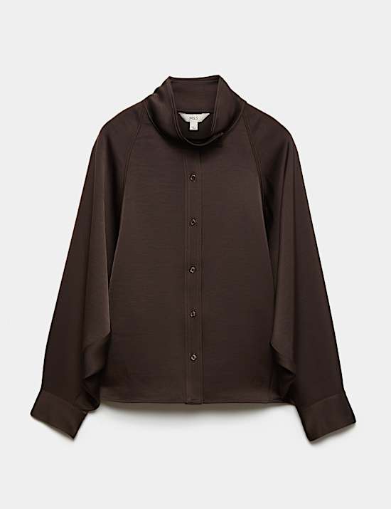 Satin Blouson Back Frill Blouse