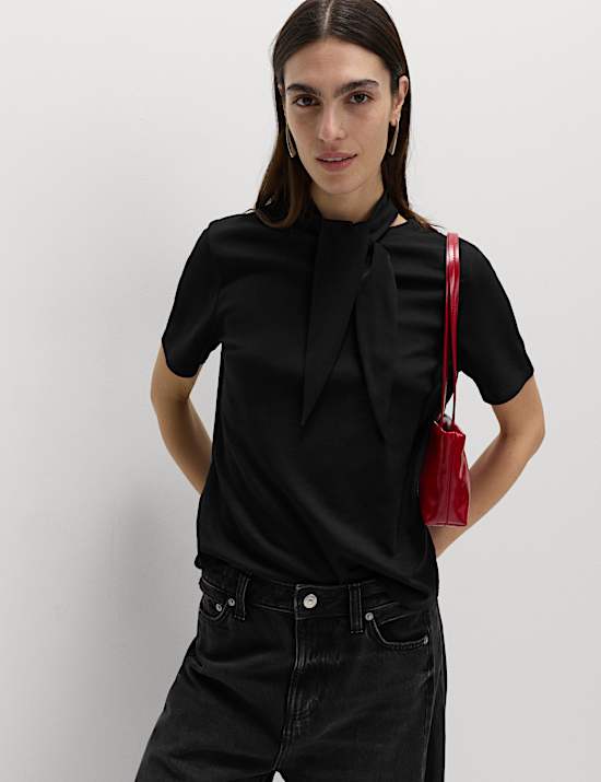 Pure Cotton Scarf Detail Top