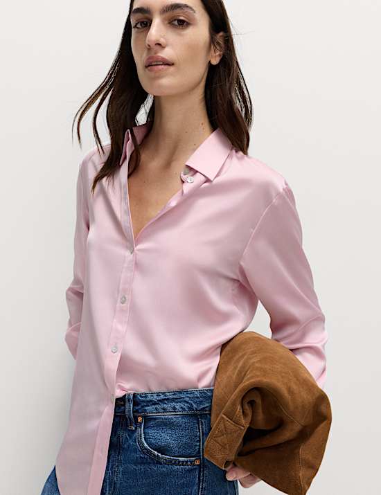 Satin Collared Button Through Shirt