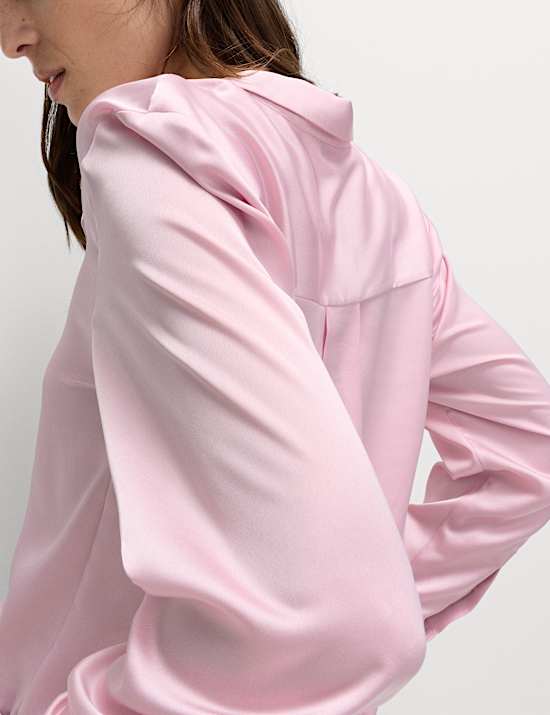 Satin Collared Button Through Shirt