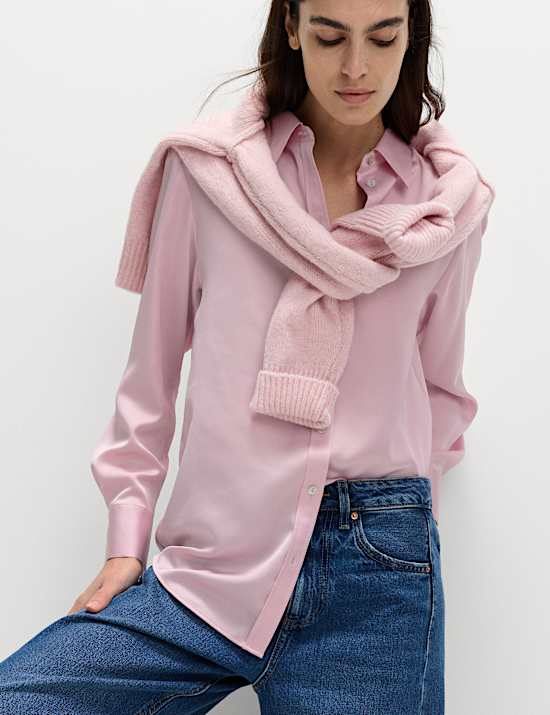 Satin Collared Button Through Shirt