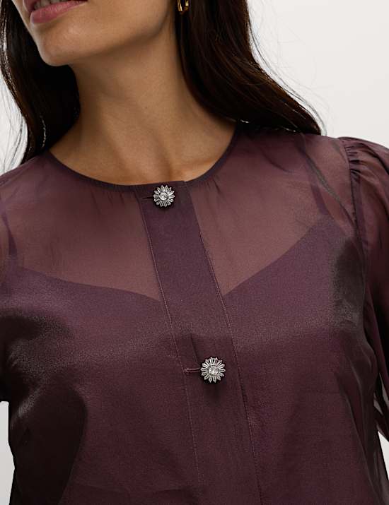 Organza Embellished Button Detail Top