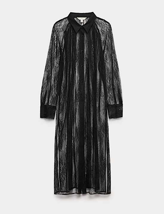 Lang geschnittenes Hemd mit Kragen und Spitze