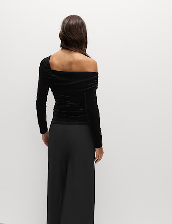 Velvet Asymmetric Neck One Shoulder Top