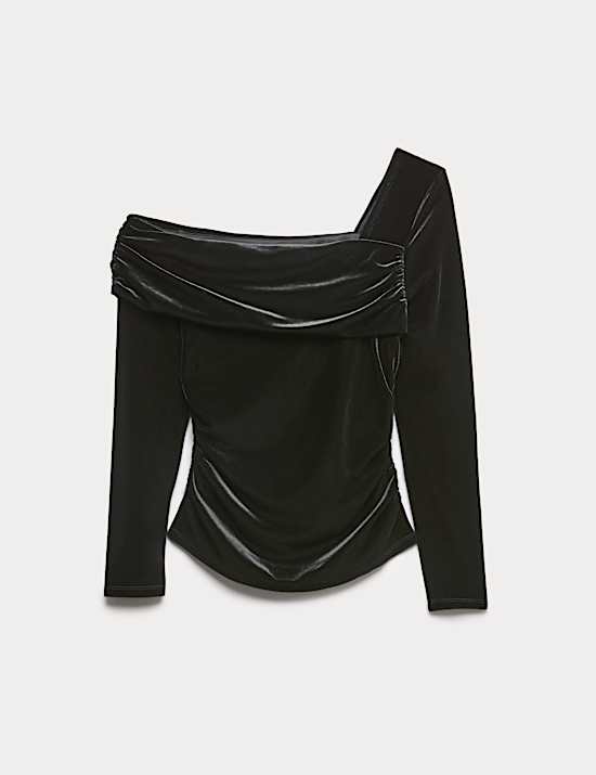 Velvet Asymmetric Neck One Shoulder Top