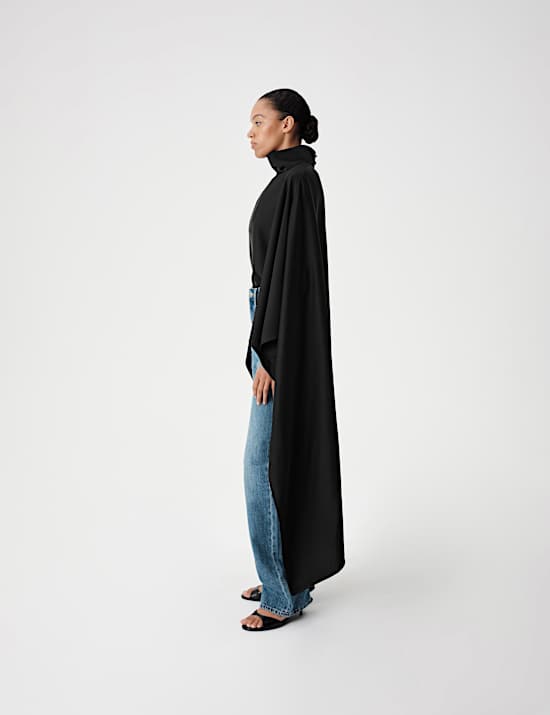 Satin Funnel Neck Longline Cape