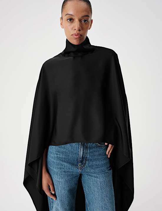 Satin Funnel Neck Longline Cape