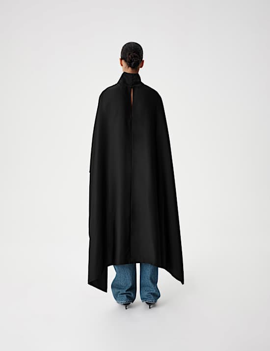 Satin Funnel Neck Longline Cape