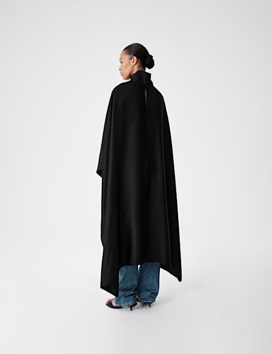 Satin Funnel Neck Longline Cape