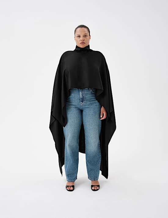 Satin Funnel Neck Longline Cape