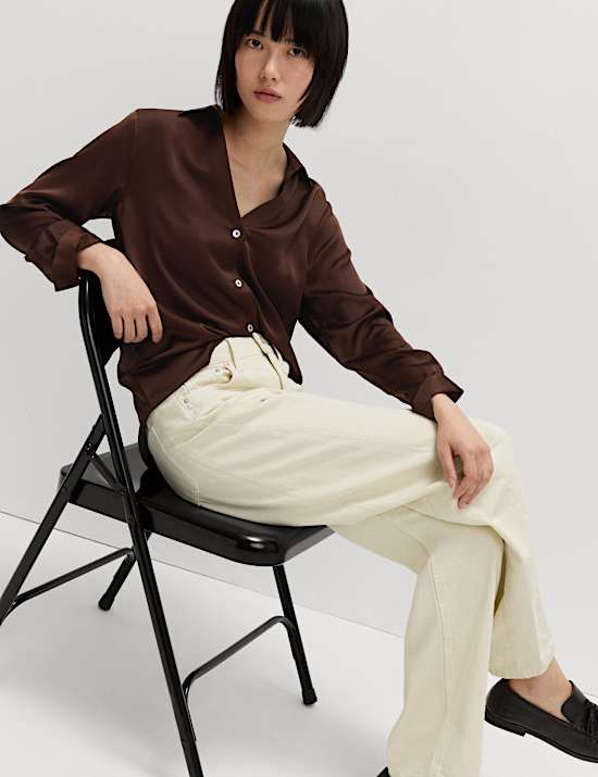 Satin V-Neck Collared Shirt