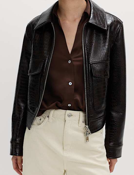 Satin V-Neck Collared Shirt