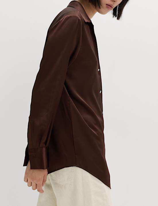 Satin V-Neck Collared Shirt