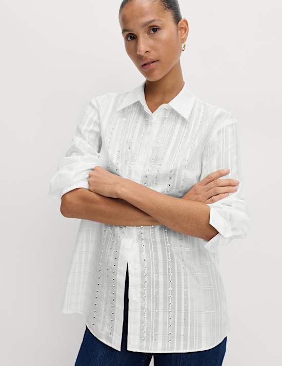 Checked Embellished Collared Shirt
